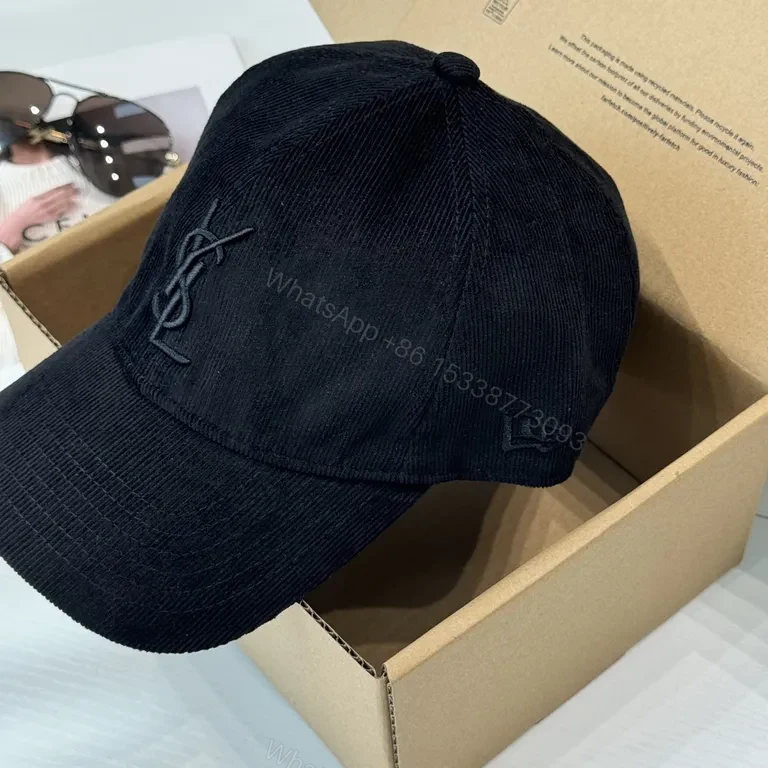 View 8 of Black Velvet Cap with YSL Monogram â€” Structured Luxury Cap