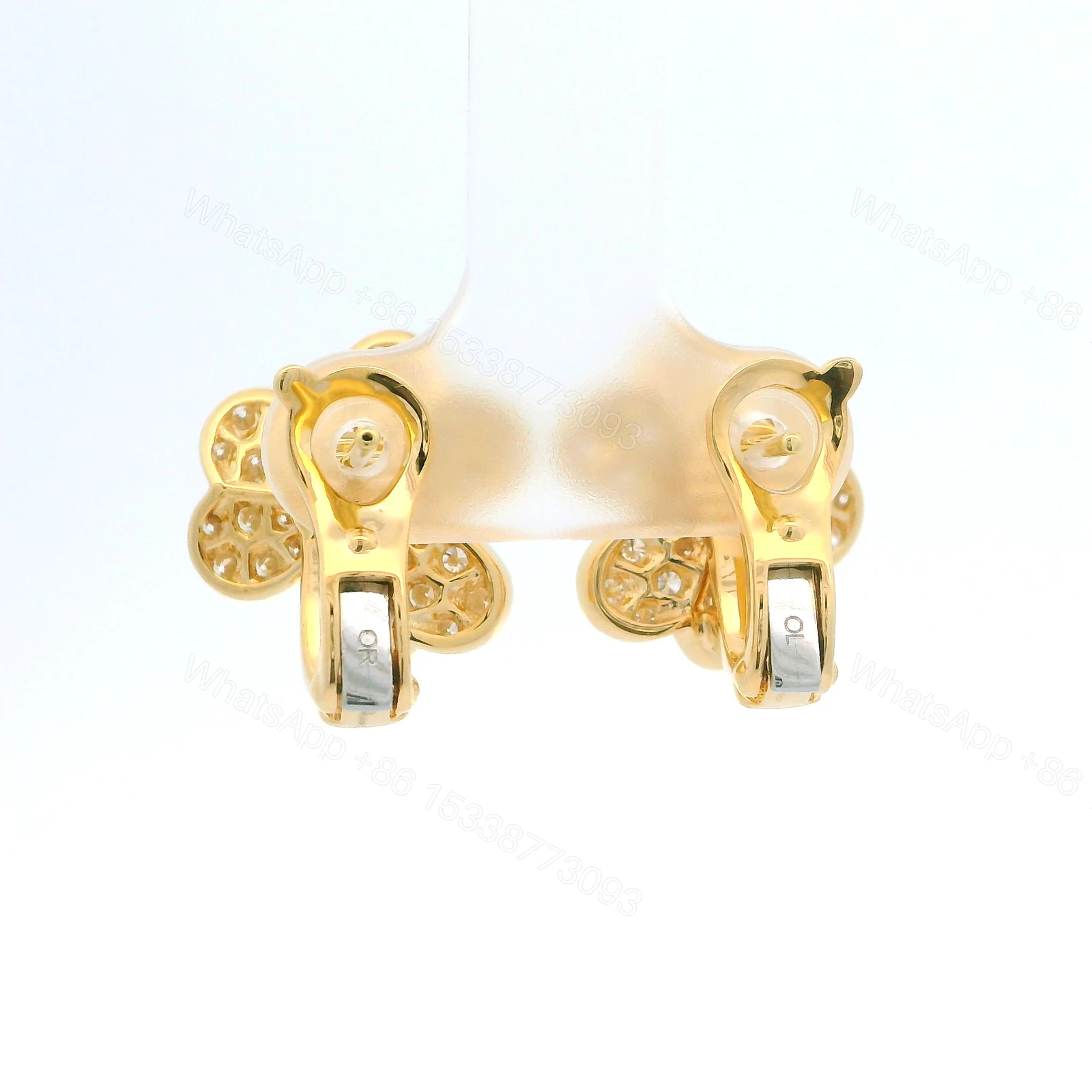View 2 of 18K VCA Frivole Gold Flower Diamond Earrings