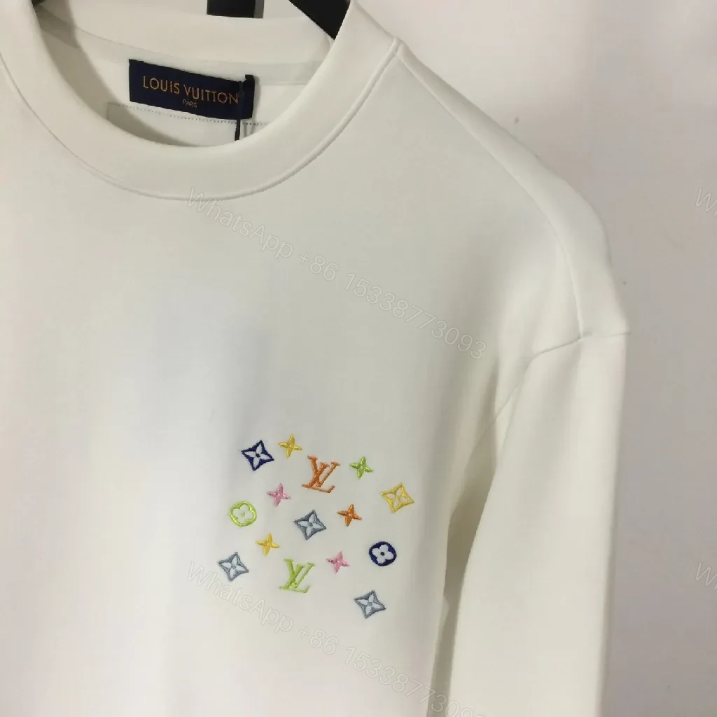 View 4 of White Crewneck Sweatshirt with Multicolor Monogram Accent