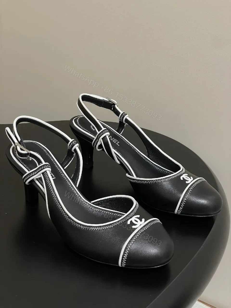 Satin-Lace Slingback Heels with Signature Stitch Detail — view 1
