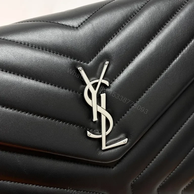 View 8 of Quilted YSL-Style Messenger Bag - Black Leather, Luxe Hardware