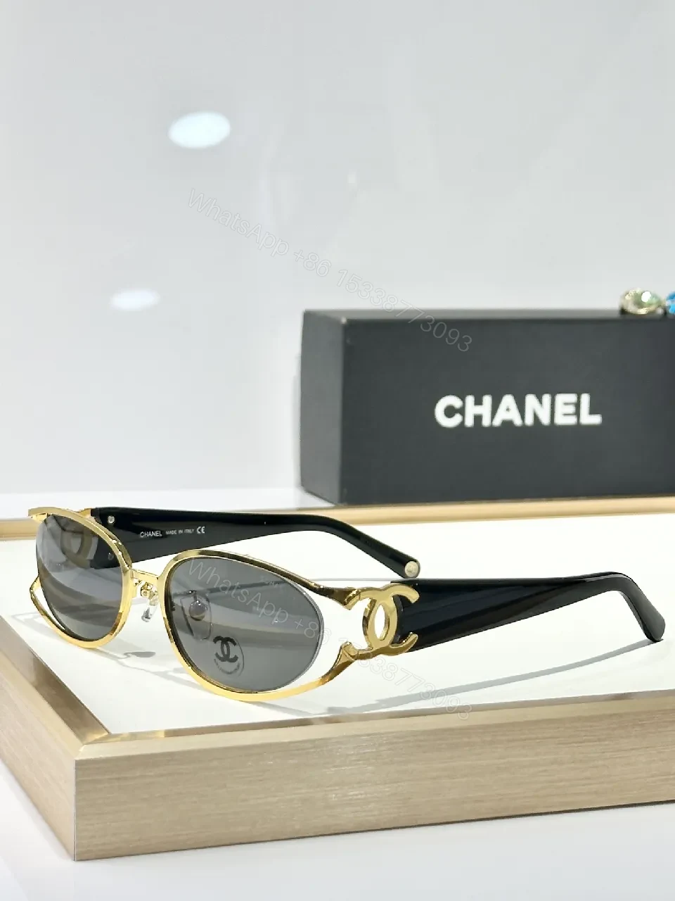 View 6 of Gold-Trim Round Sunglasses: Luxe Leather-Feel Frame, Gradient Lenses