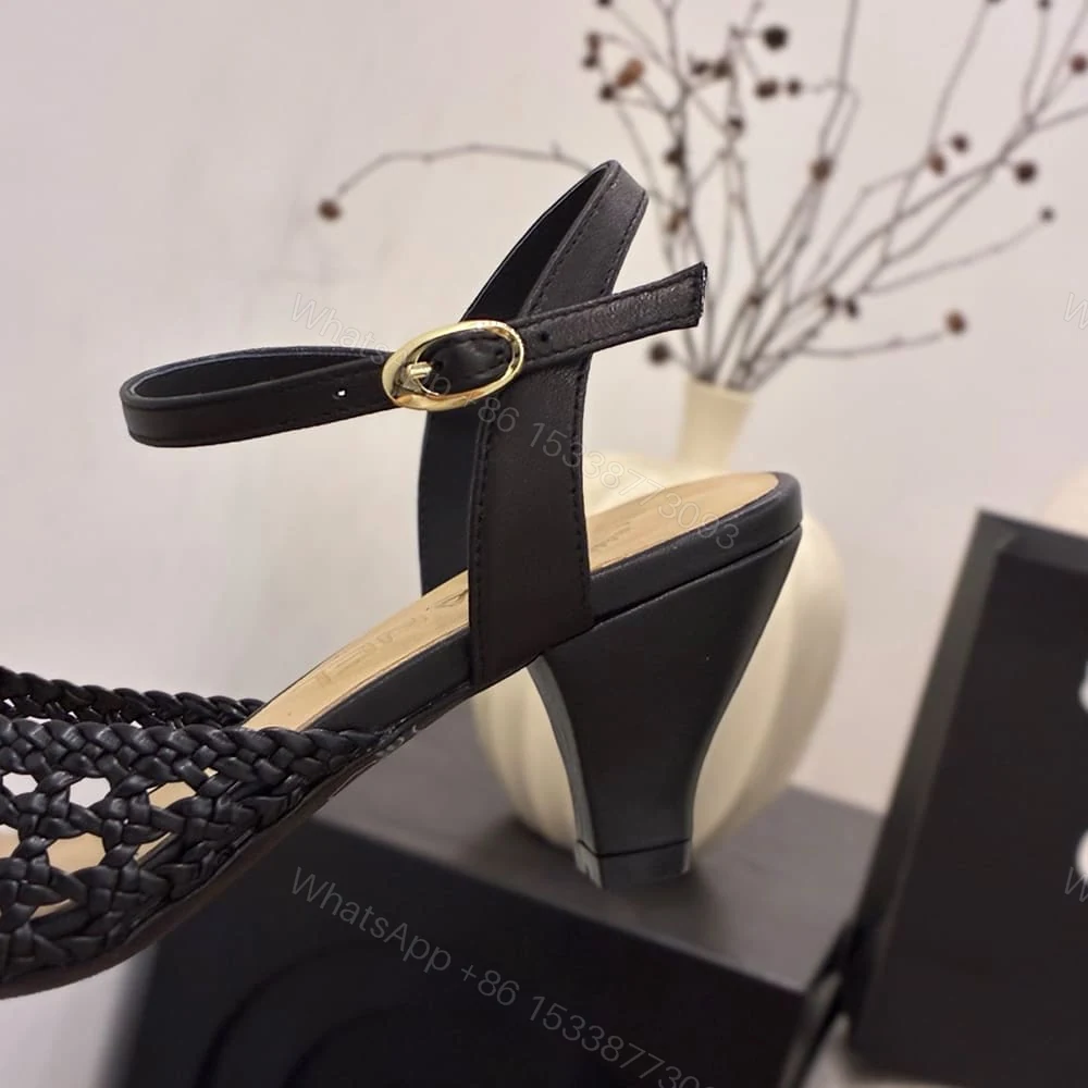 View 8 of CHANEL Braided Ankle-Strap Sandals 260238
