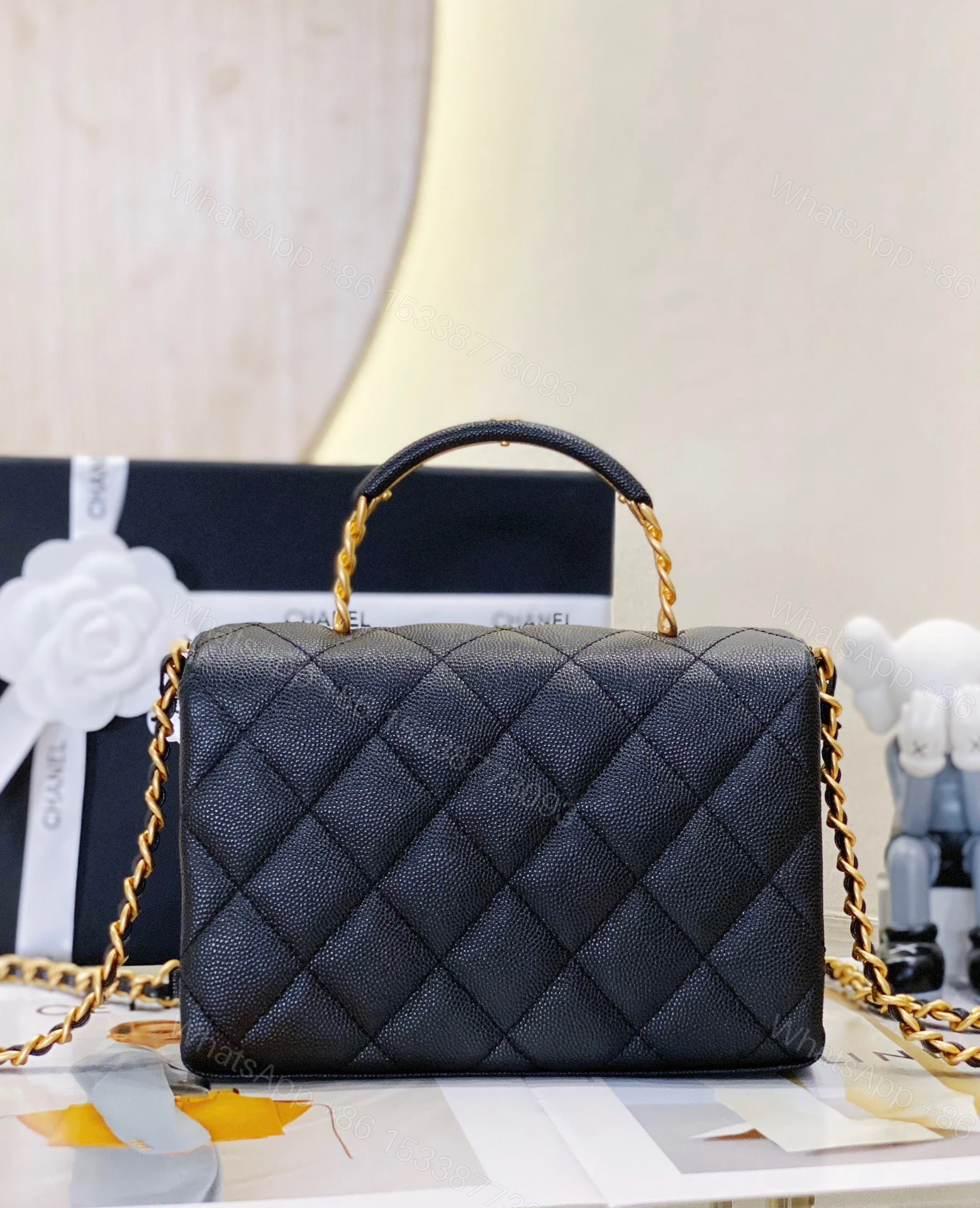 View 2 of Chanel Handle Woman’s Black Leather Handbags Pebbled Leather 19cm