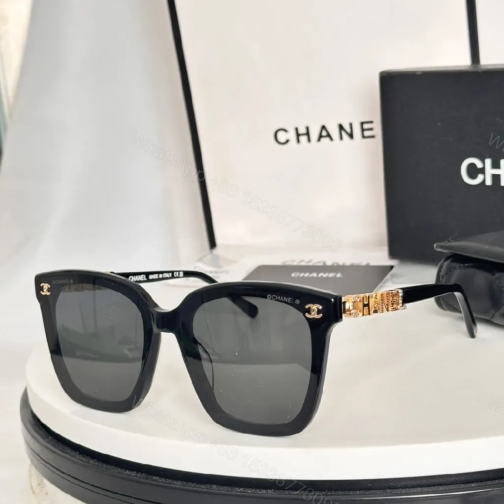 View 8 of Tortoise Shell Sunglasses, Gold Logo Accents, Square Design, UV Protection