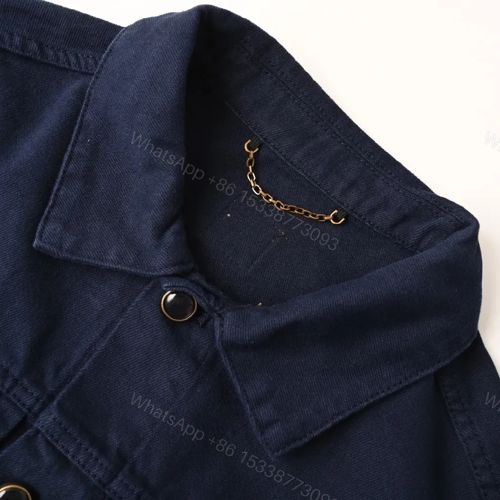 View 4 of Dark Denim Jacket with LV-Inspired Embroidered Pocket