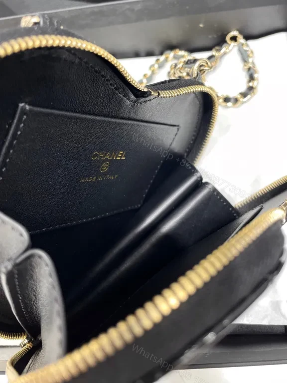 View 4 of Chanel White-Black Heart-Locket Mini Bag: Luxe Quilted Charm