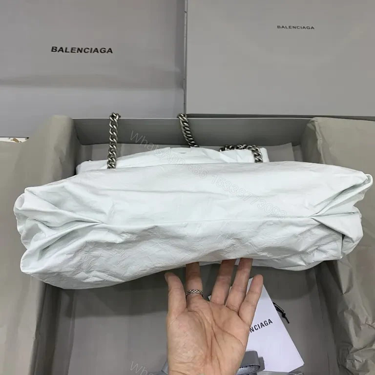 View 6 of White Nylon Tote with Chain Accent â€“ Everyday Luxury Bag