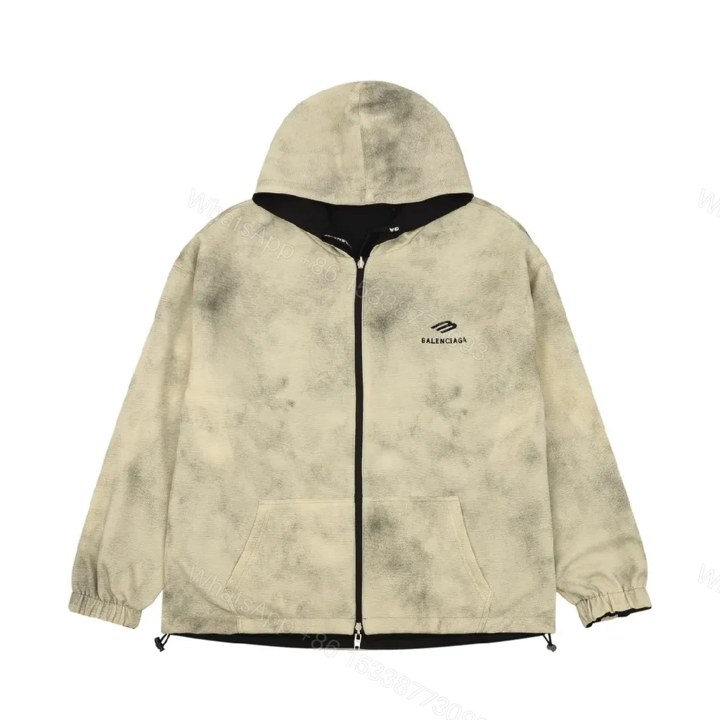 Beige Tie-Dye Zip Hoodie: Elevated Everyday Comfort — view 1