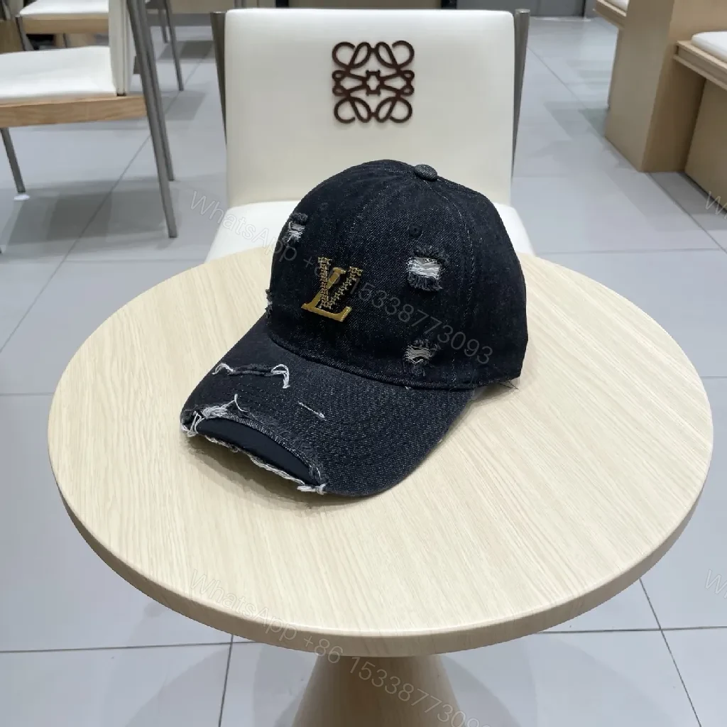 Distressed Denim Cap / Gold Emblem / Casual Luxury / Subtle Statement / Cap — view 1