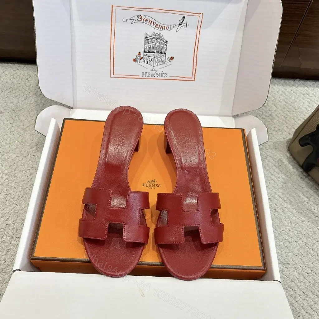 View 3 of Red Leather H-Cutout Slip-On Sandals - Comfort Elevation