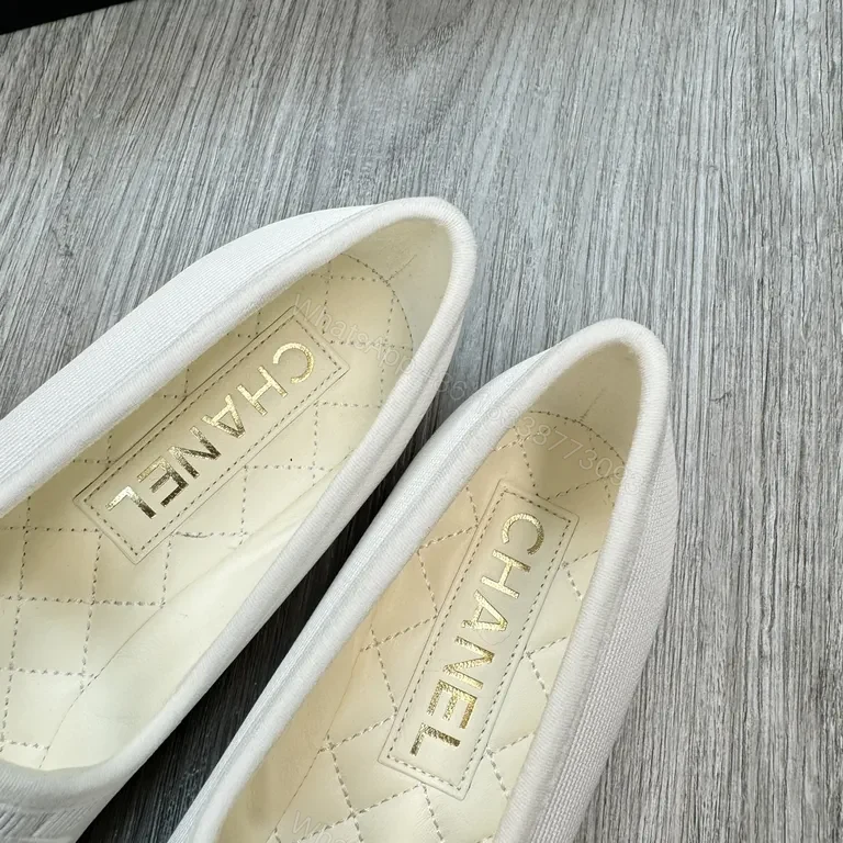 View 5 of White Quilted Leather-Look Ballet Flats with Gold Buckle Comfort