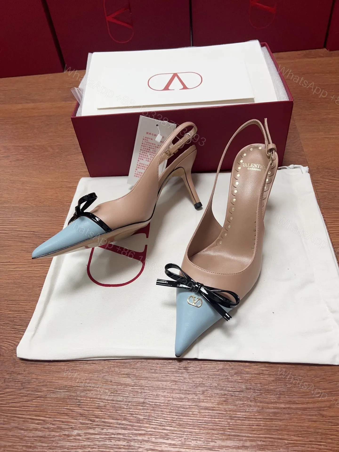 View 4 of Valentino Women Nude Leather Blue Pointed Heels
