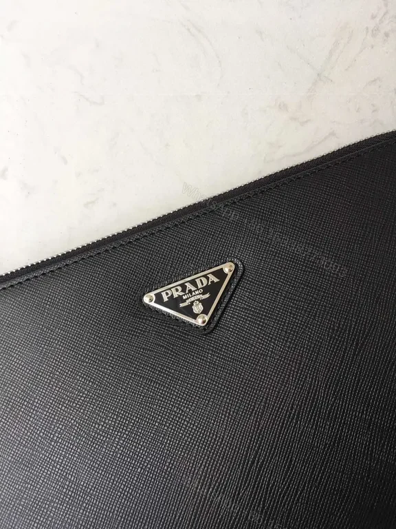 View 2 of Chic Black Saffiano Prada Clutch with Wrist Strap