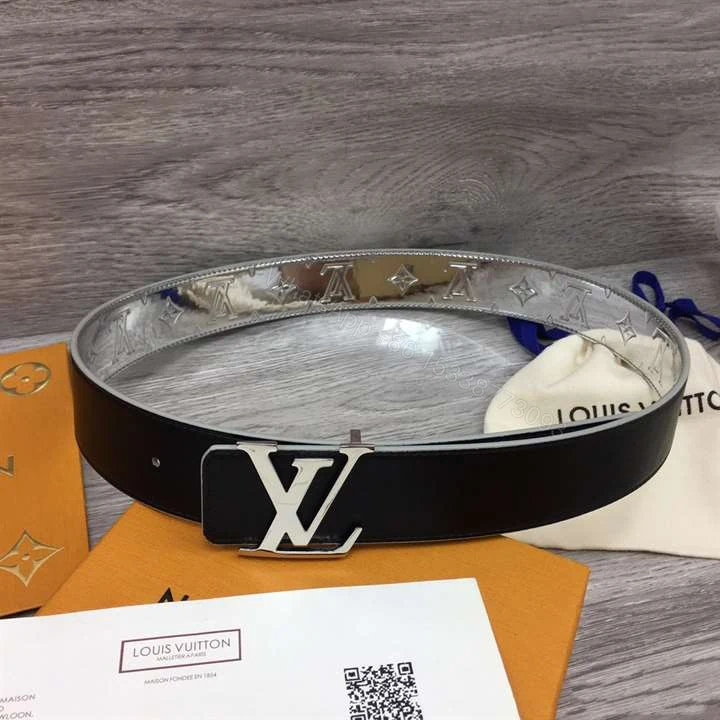View 4 of LOUIS VUITTON INITIALS LV MIRROR MIRROR 40MM REVERSIBLE BELT SILVER COLOR METALLIC MONOGRAM CANVAS RECTO SIDE – B77