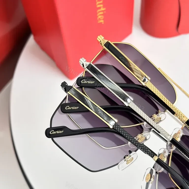 View 2 of Gold-Geometric Shield Sunglasses â€“ Premium Cartier-Inspired, All-Day Comfort