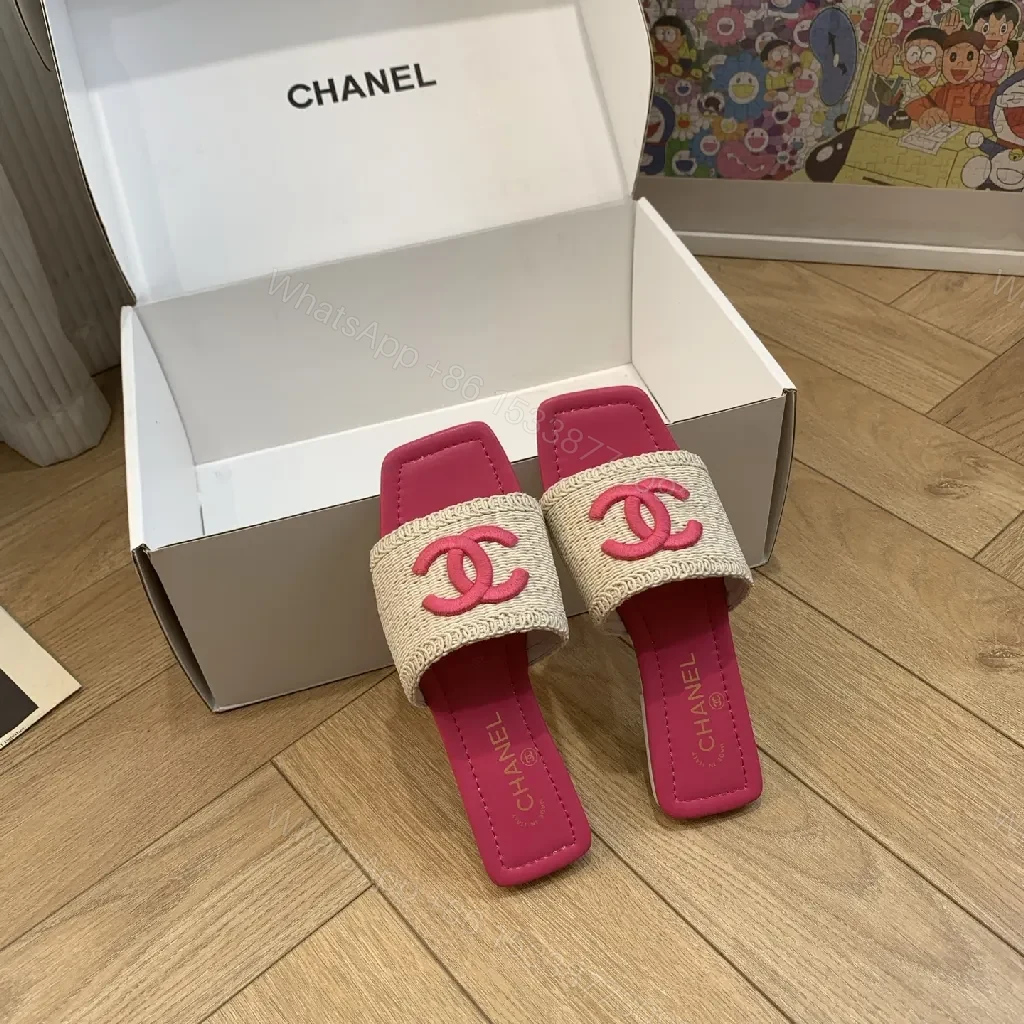 View 2 of Patterned Texture Slip-Ons: Bold Pink Footbed, Woven Strap Slides