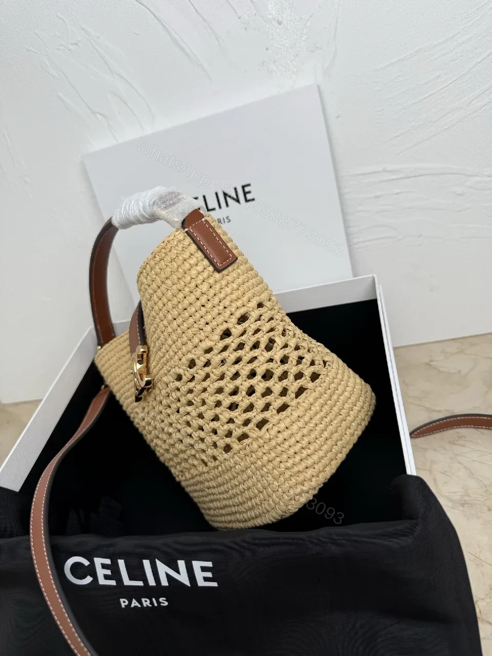 View 6 of Natural Straw Woven Bag, Signature Celine Finish, Lightweight Crossbody