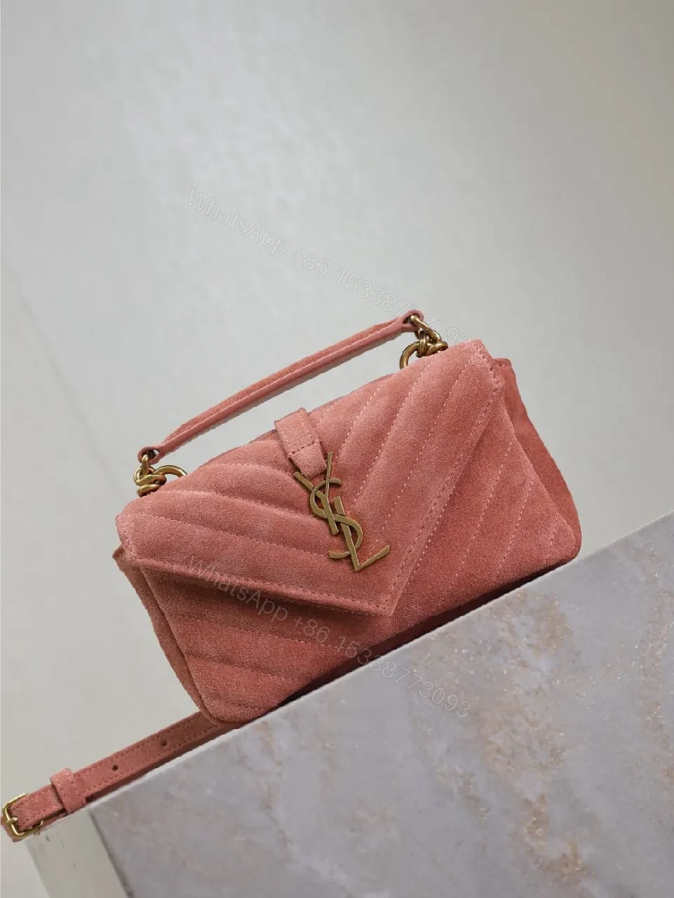 View 5 of Rosy Pink Quilted Mini Bag with Gold Hardware