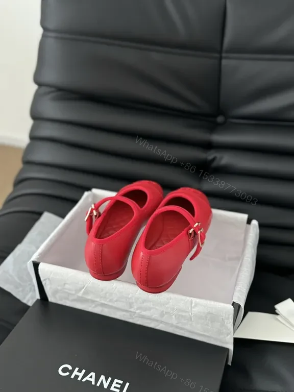 View 5 of Red Quilted Chanel Mary-Jane Flats with Interlocking CC | Luxe Comfort