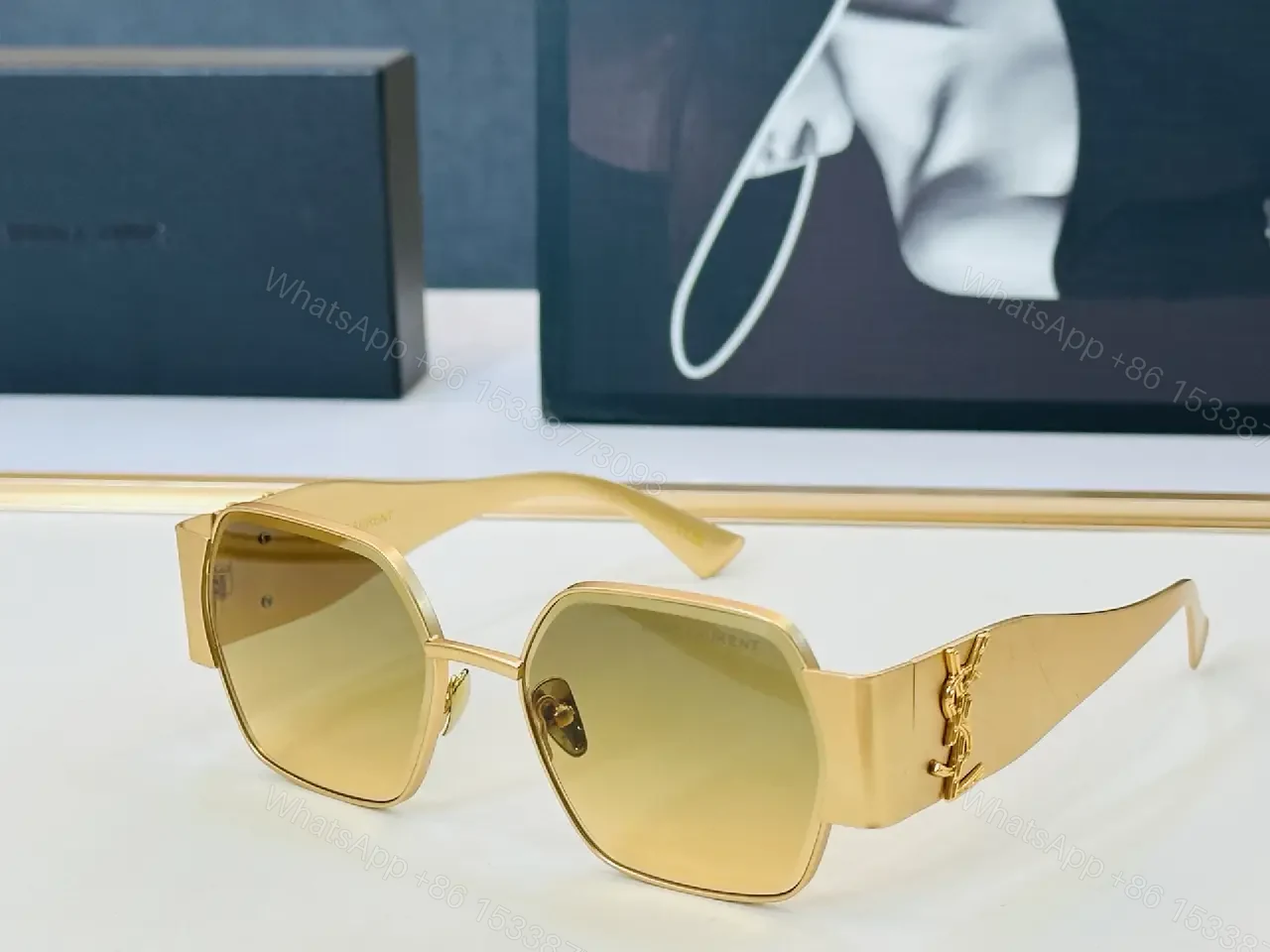 View 2 of Gold-Tone Metal Sunglasses: Bold Luxe Square Frames