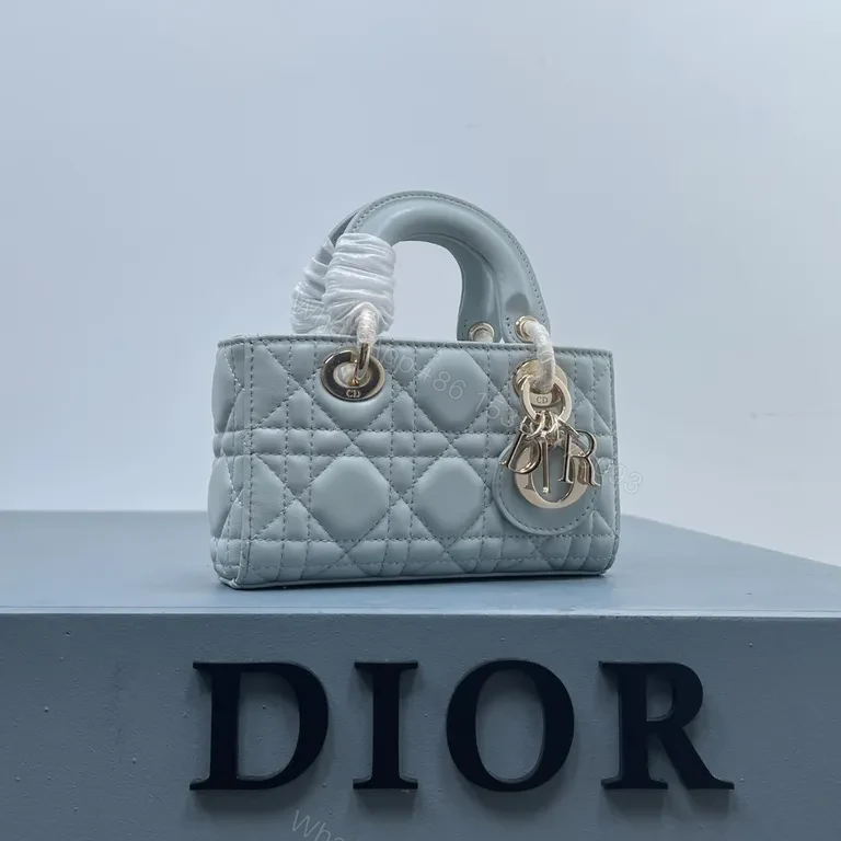 View 4 of Pastel Blue Dior Quilted Mini Bag â€” Calfskin, Cannage Couture