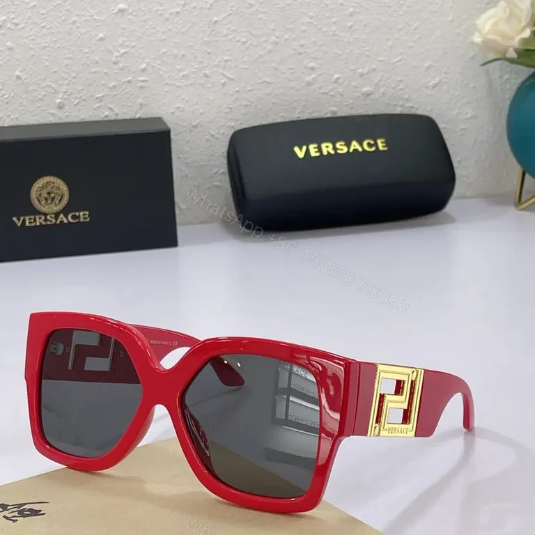 View 6 of Bold Black Acetate Sunglasses: Versace, Oversized Square with Gold Accents