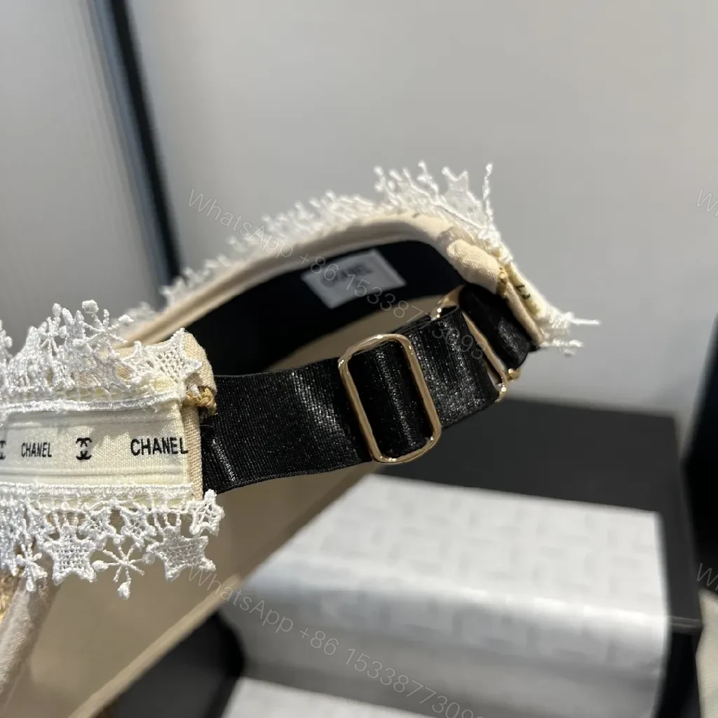 View 5 of Straw Visor with Lace Trim | Luxury Resort Style Sun Shield