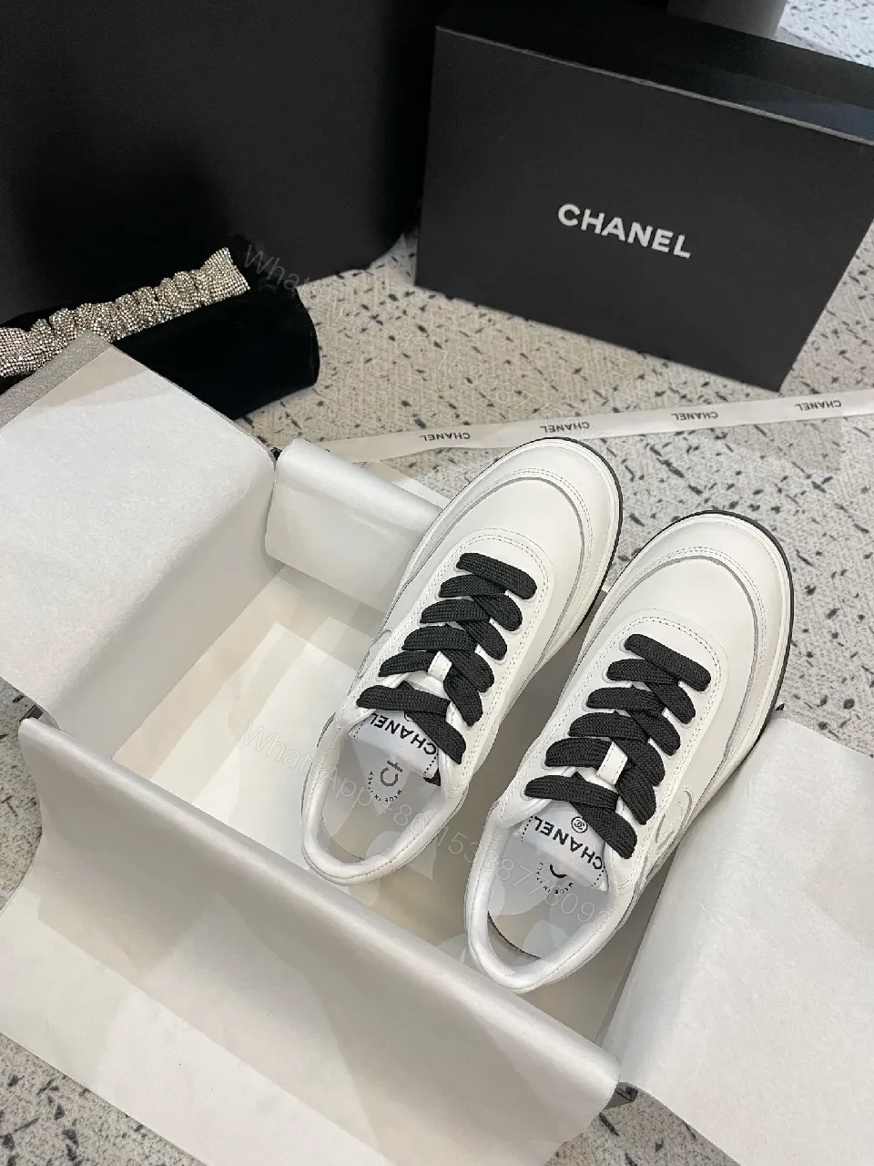View 4 of White Leather Low-Top Sneakers with Luxe Detailing
