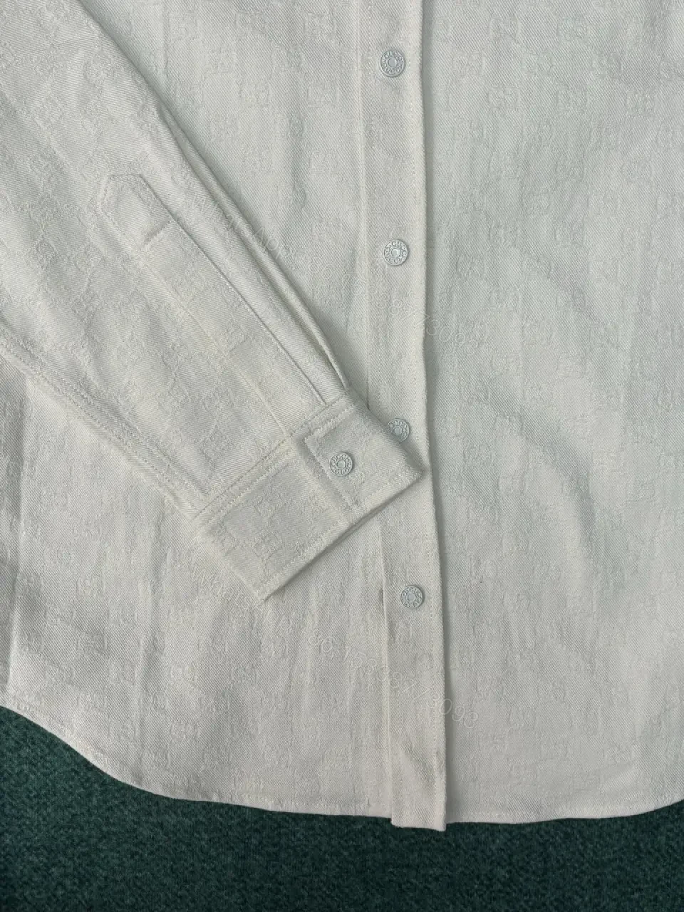View 9 of Textured Button-Forward Shirt in Off-White with Subtle Patterning