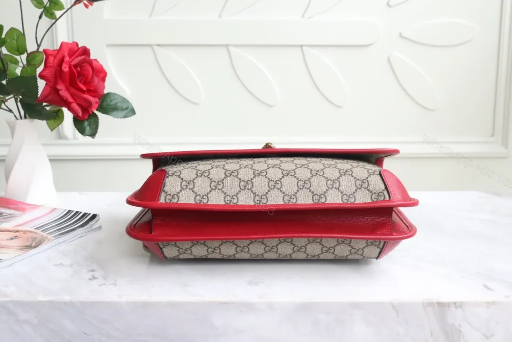 View 6 of G GG Canvas Crossbody: Red Leather Trim, Striped Strap