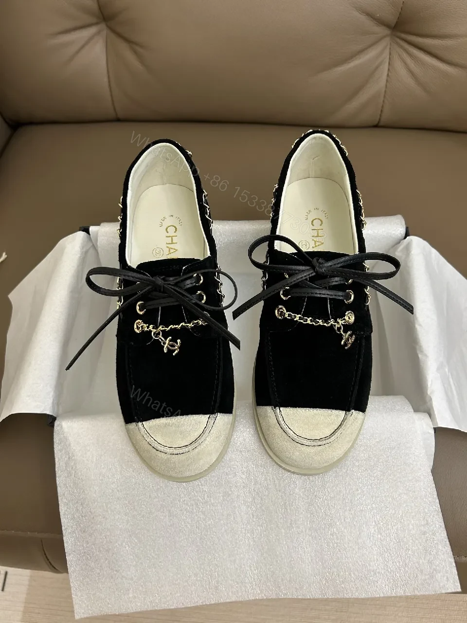 View 9 of Black Suede Sneakers with Gold Chain Detailing — Luxe High-Tops