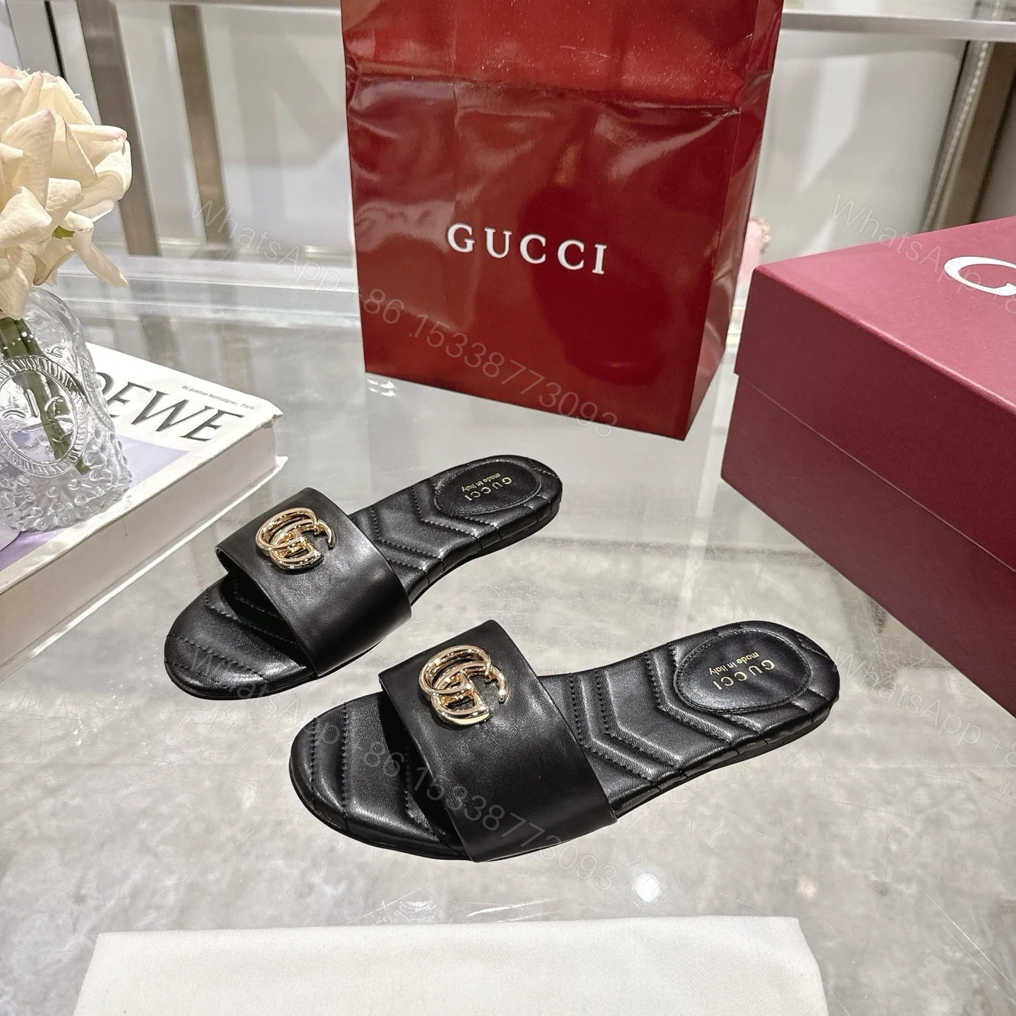 View 9 of GUCCI WOMEN SLIDE SANDAL WITH DOUBLE G BLACK ‎832449 BKO00 1000