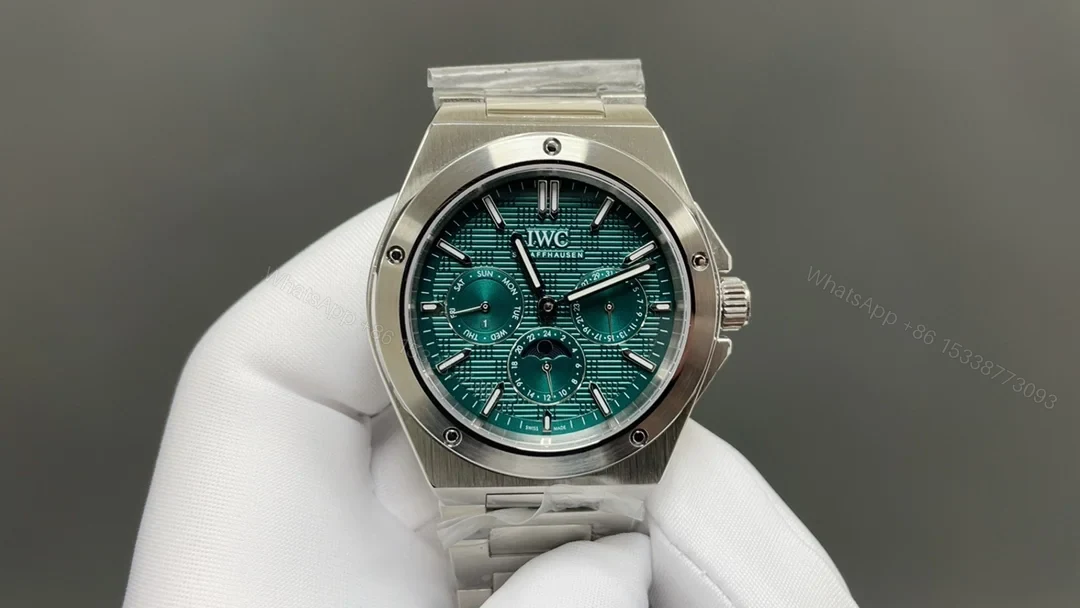 IWC Ingenieur Green Replica 42MM Premium Perpetual Calendar Steel Bracelet Edition RG-IWC-INGENIEUR-GREEN-42 — view 1