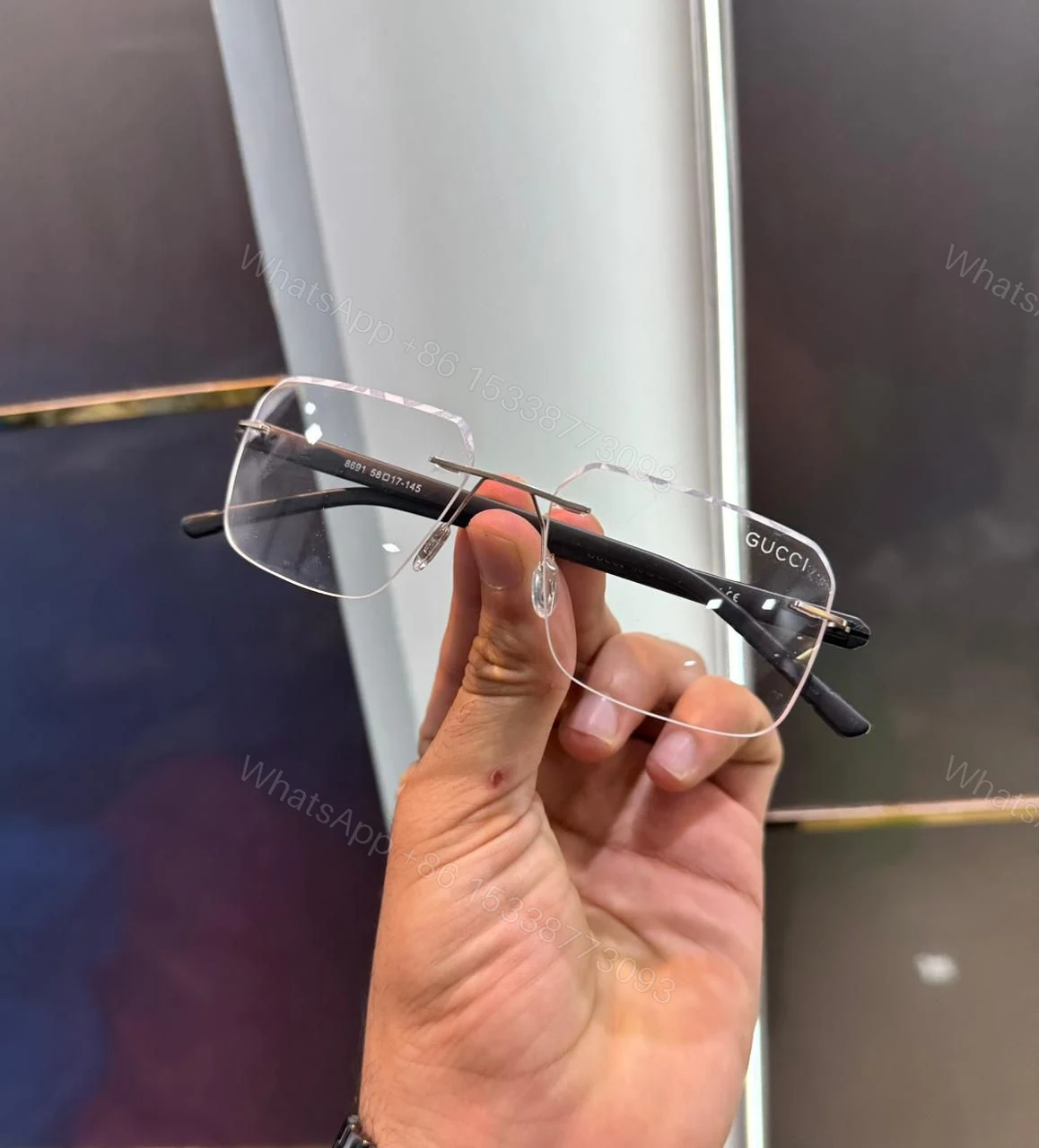 Gucci Rimless Rectangle Eyeglasses Black-Silver — view 1