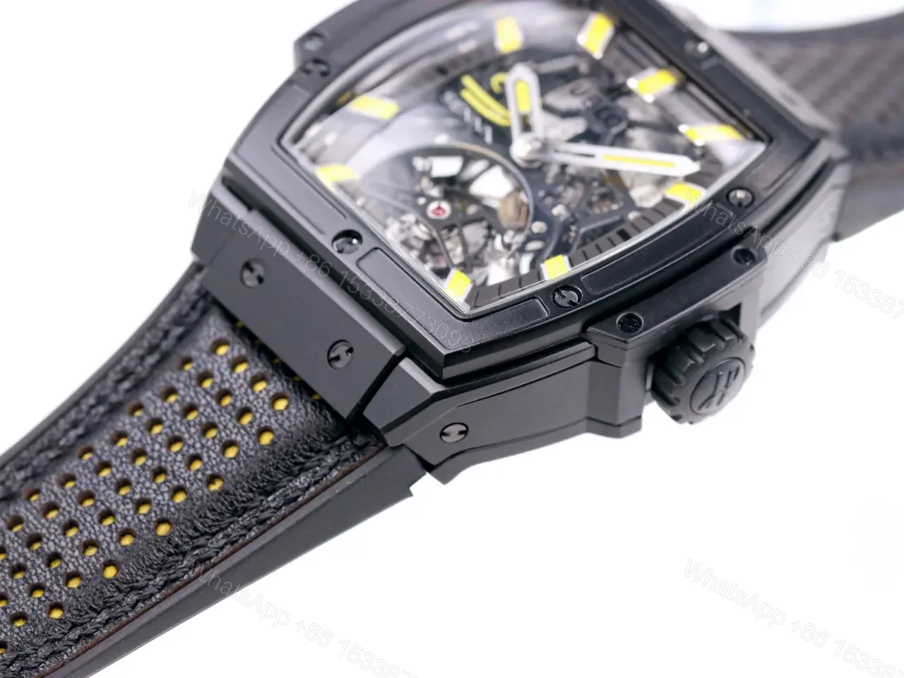 View 4 of Hublot Masterpiece 906 Black and Yellow Skeleton Tourbillon Watch with 18K Rose Gold/Platinum Plated Case and Leather/Rubber Strap