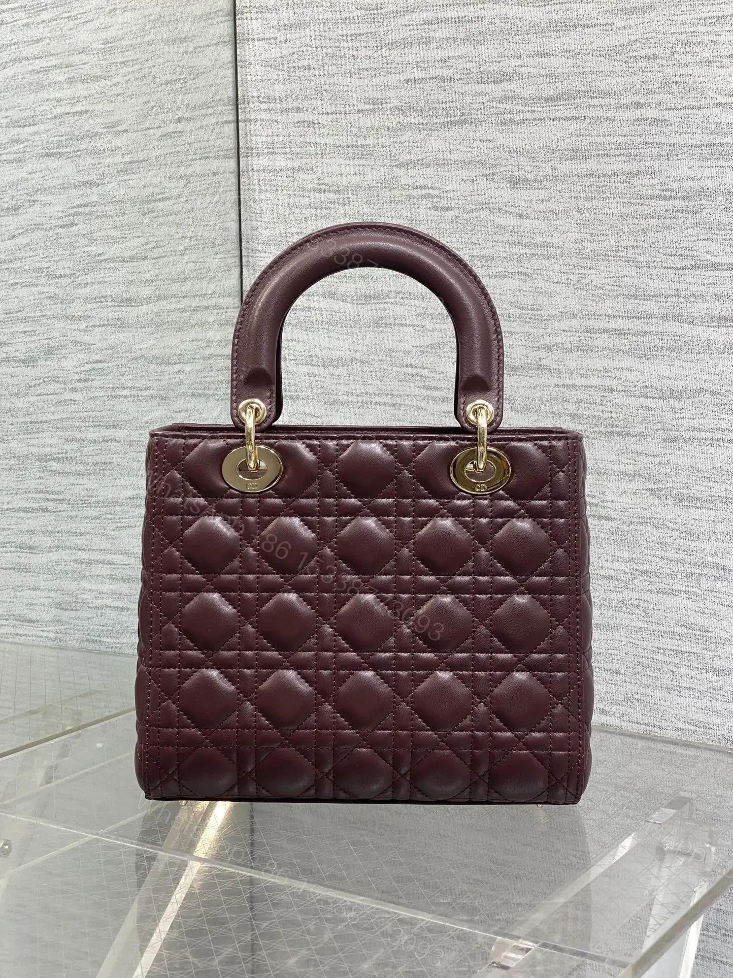 View 2 of DIOR MEDIUM LADY BAG 24 IN BURGUNDY GOLD HARDWARE