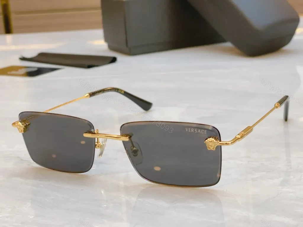 Gold-Tone Wayfarer Rimless Sunglasses â€” Luxury Versace-Style, UV400 Protection — view 1