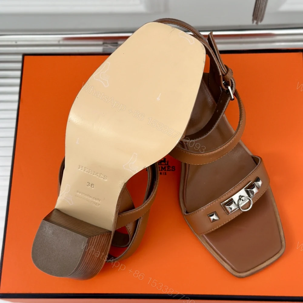 View 9 of 高仿Hermes*H241152Z20一字帶涼鞋棕色6.5CM免檢版