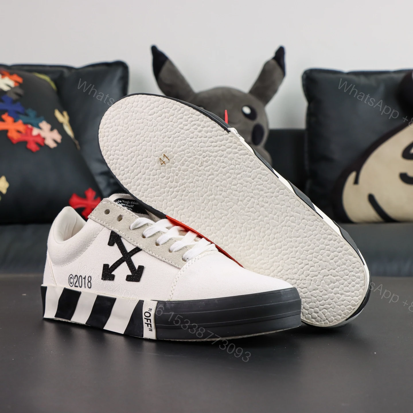 View 3 of Off White Low Vulcanised White Black