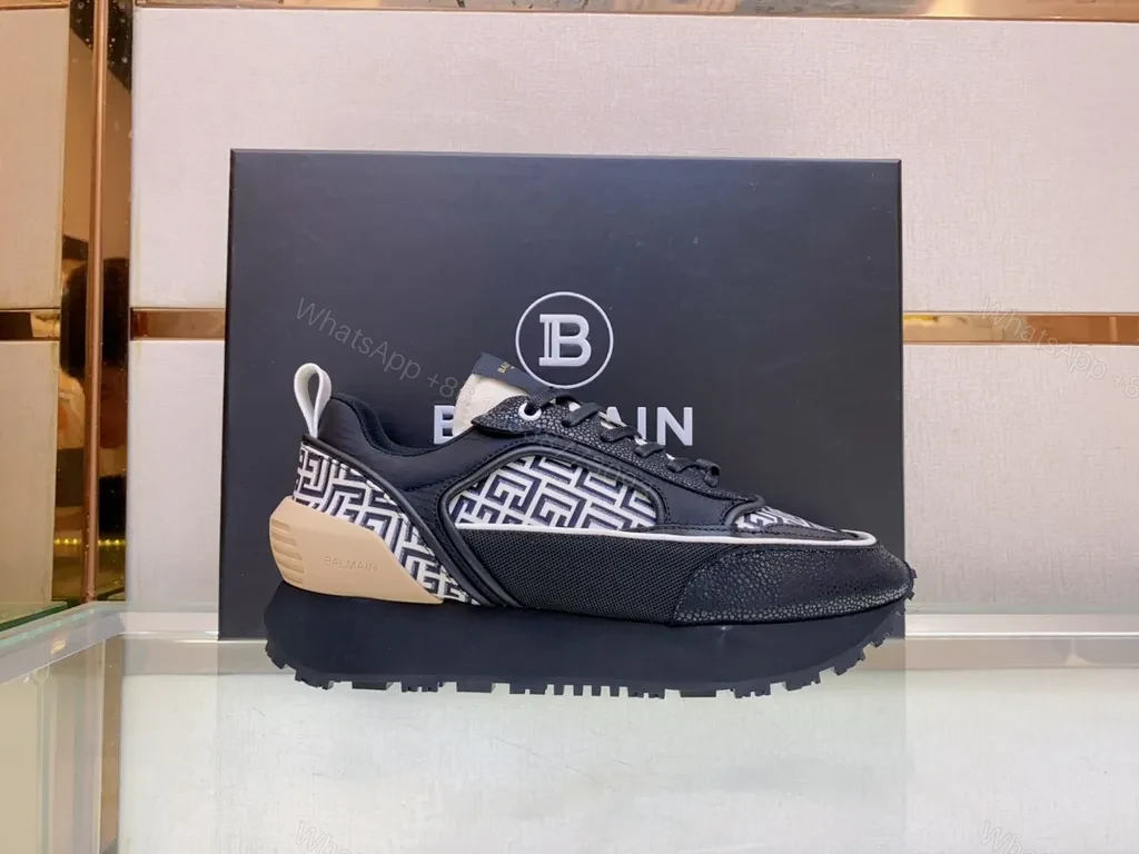 View 8 of Monochrome Greek Key High-Top Sneaker â€” Luxe Comfort, Balmain