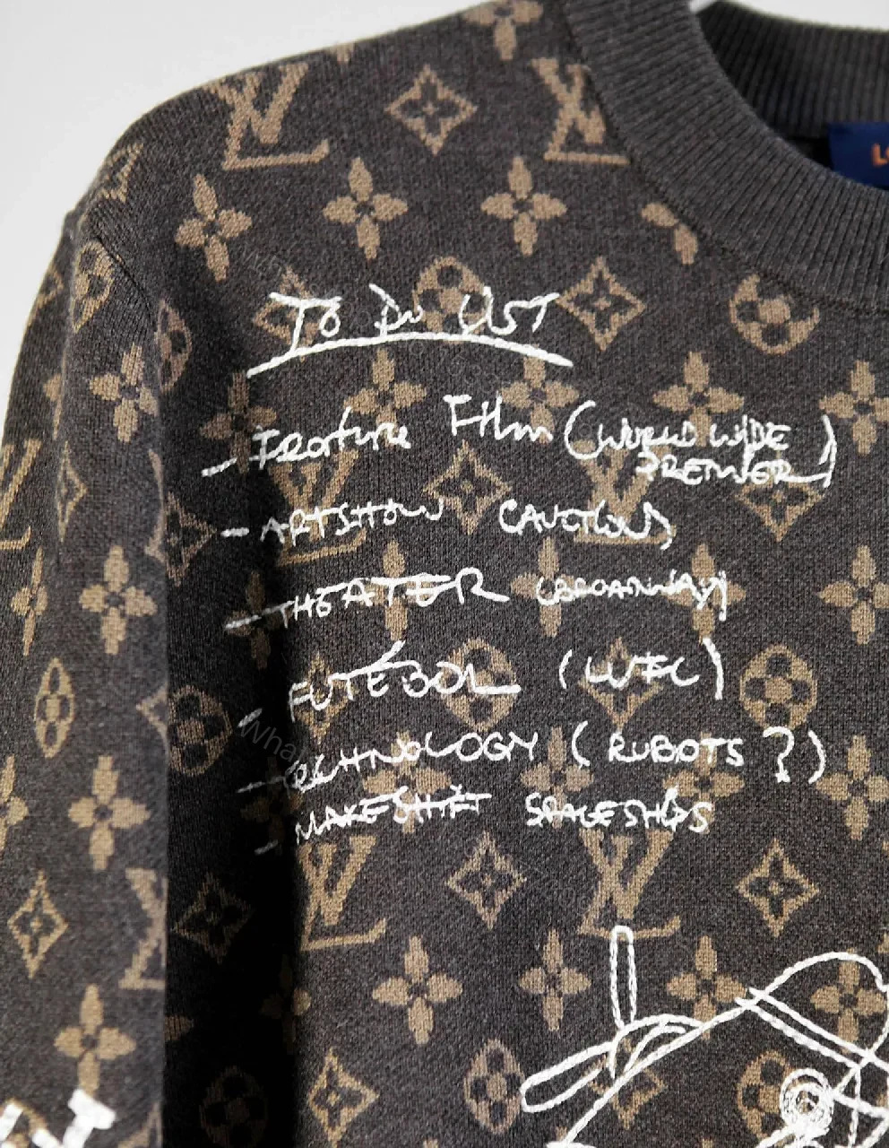 View 4 of Lux Charcoal Knit: Monogram + Hand-Drawn Graphics Knitwear