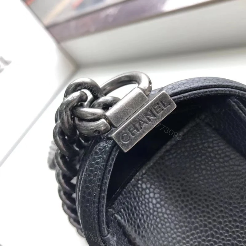 View 6 of Chanel Boy Medium Handbag Black Sliver Hardware 25Cm