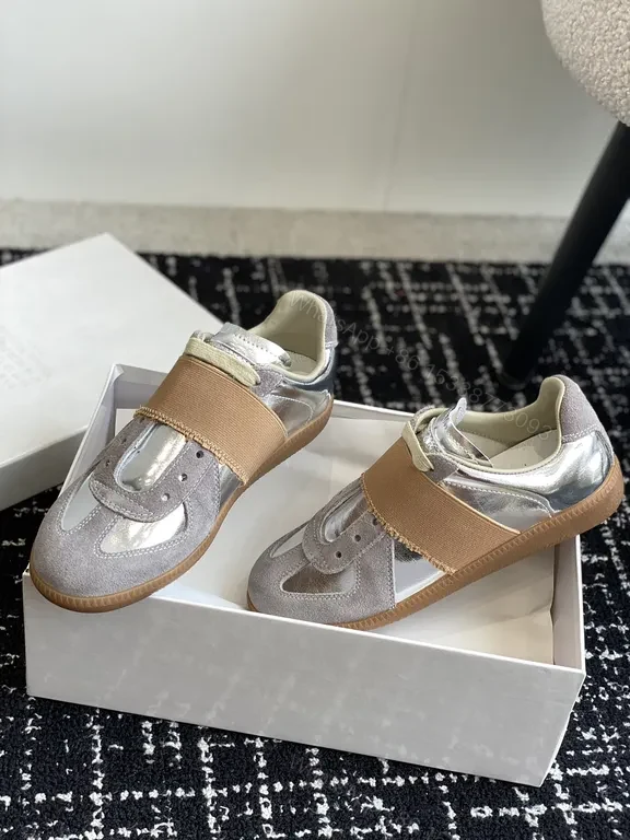 View 4 of Silver Grey Suede Sneakers with Brown Strap – Margiela-inspired, Metallic Accent