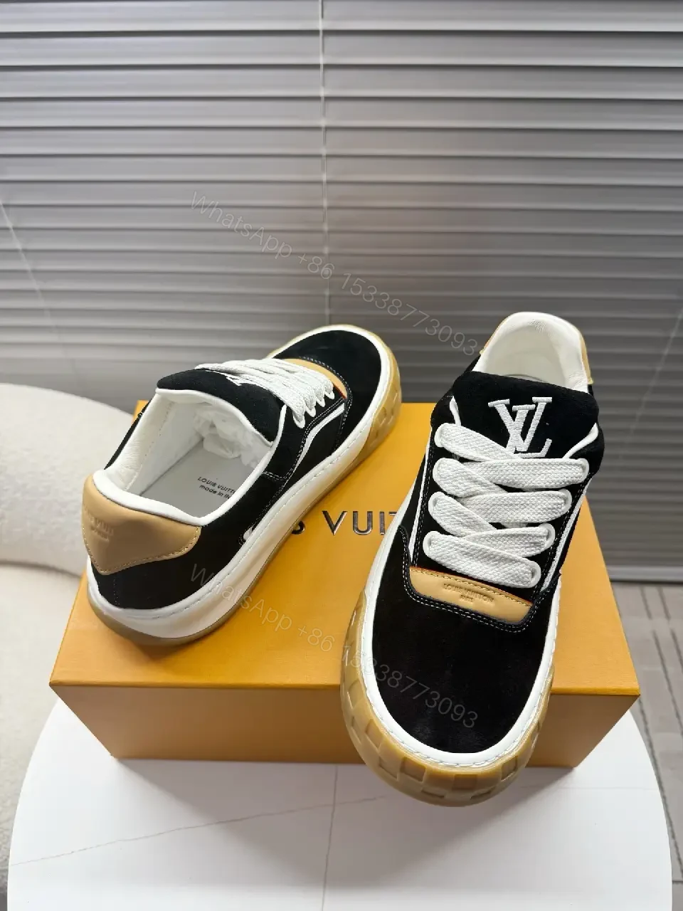 View 4 of Bold Suede Leather High-Top Sneaker with Monogram Accents