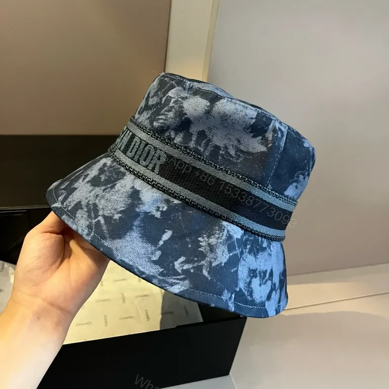View 7 of Blue-Gray Tie-Dye Bucket Hat with Dior Band â€“ Luxe Streetwear
