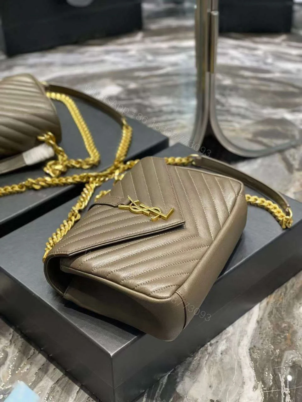 View 2 of Saint Laurent Sheepskin Matelasse Chevron Monogram Medium College Bag