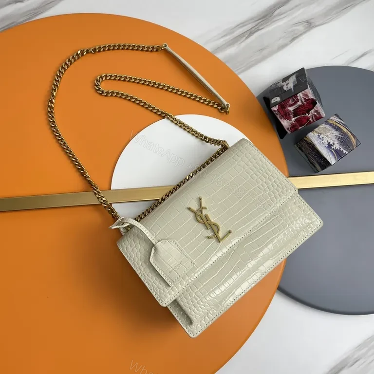 Croc-Textured Crossbody with Gold-YSL Hardware Bag — view 1