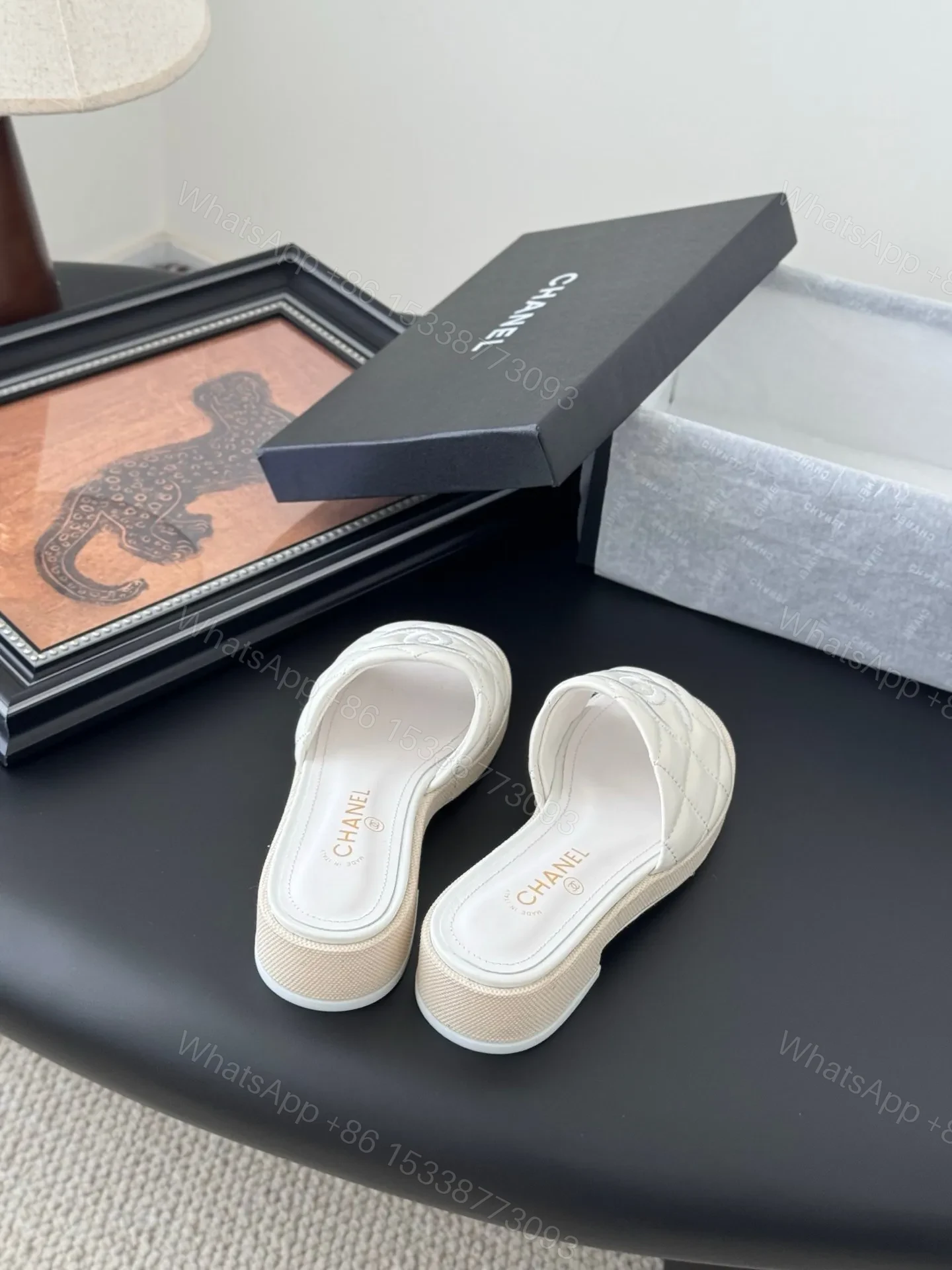 View 6 of Chanel Women White Quilted Leather Slides