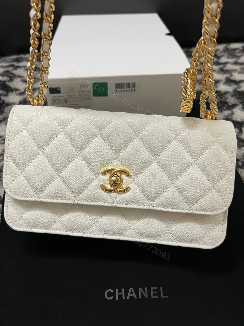 View 7 of Chanel Woc Charm Handbags White Lizard Skin With Lock Pattern Bag 20cm